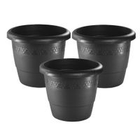 Set van 3x stuks bloempot/plantenpot antraciet grijs kunststof diameter 35 cm en hoogte 29 cm