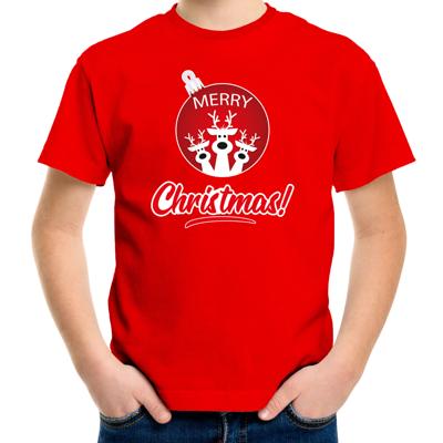 Kersttrui t-shirt - voor kinderen - Rendier bal - Merry Christmas - rood