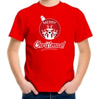 Kersttrui t-shirt - voor kinderen - Rendier bal - Merry Christmas - rood