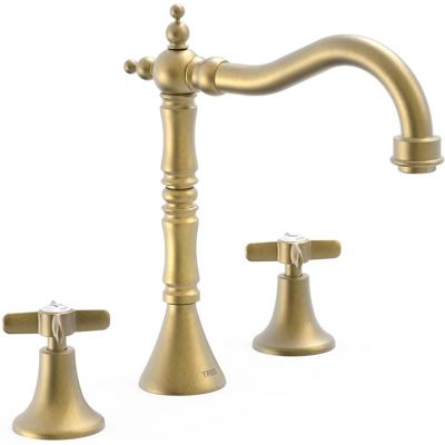 Wastafelkraan Tres Classic | Opbouw | Mengkraan | Standaard model | 2-hendels | Rond | Oud messing mat