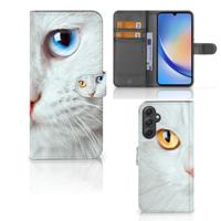 Samsung Galaxy A24 4G | Telefoonhoesje | Met pasjeshouder | Witte Kat