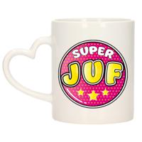 Cadeau koffie/thee mok voor juf - roze - hartjes oor - super juf - keramiek - juffen dag - thumbnail