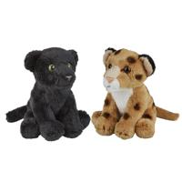 Safari dieren serie pluche knuffels 2x stuks - Zwarte Panter en Luipaard van 15 cm - thumbnail