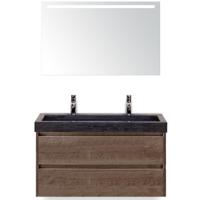 Dante Badmeubelset 100 cm - Tabacco - Wastafel Hardsteen Wit Lucca 2 Kraangaten met Sence Spiegel