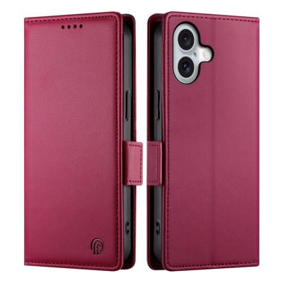 Lunso iPhone 17 hoesje - PU leren Bookcase met ruimte voor pasjes - Rood