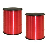 2x rollen cadeaulint/sierlint in de kleur rood 5 mm x 500 meter - Cadeaulinten - thumbnail