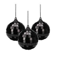 Discobal kerstbal / spiegel kerstbal- 6x st - zwart - 10 cm - kunststof