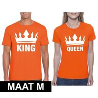 Koningsdag koppel King & Queen t-shirt oranje maat M