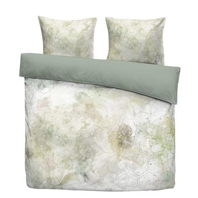Leen Bakker - Dekbedovertrek Arles - Wit/groen - 200x200/220 Cm - Katoen Satijn - Wit#Groen
