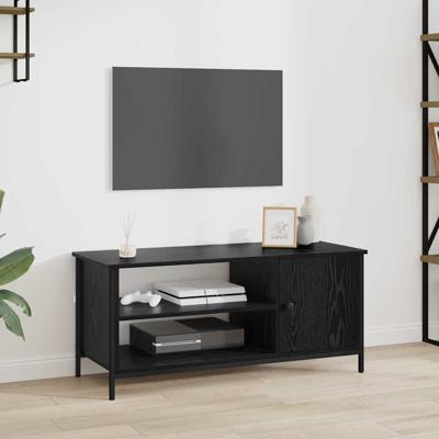 TV-kast met plank met opslag met de deur Zwart eiken 100 x 40 x 45 cm Bewerkt hout