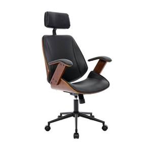 sweeek - Bureaustoel met wielen, gebogen hout en kunstleren afwerking