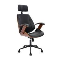 sweeek - Bureaustoel met wielen, gebogen hout en kunstleren afwerking sweeek - Bureaustoel met wielen, gebogen hout en kunstleren afwerking