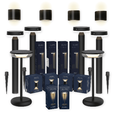Pakketdeal ZOLUNA 4x priklamp Guus + 4x wandlamp Marga rond + 2x tafellamp Bobbie zwart Pakketdeal ZOLUNA 4x priklamp Guus + 4x wandlamp Marga rond + 2x tafellamp Bobbie zwart
