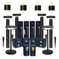 Pakketdeal ZOLUNA 4x priklamp Guus + 4x wandlamp Marga rond + 2x tafellamp Bobbie zwart