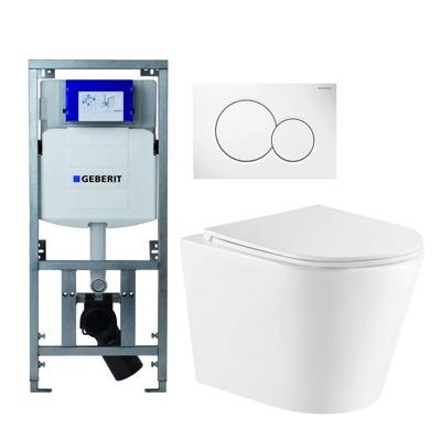 QeramiQ Dely Toiletset - Geberit UP320 Burda inbouwreservoir - witte bedieningsplaat - toilet - zitting - mat wit 0701131/0700518/SW1000766/SW1026254