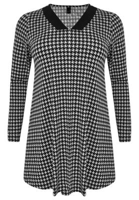 Yoek Tunic wide bottom pied de poule | Zwart | Maat 54/56
