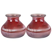 2x Stuks Bloemenvaas - donkerroze/transparant glas - H12 x D15 cm