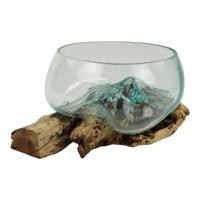 Bruine Schaal van Glas op Drijfhout, Sarana - 5380 gram - thumbnail
