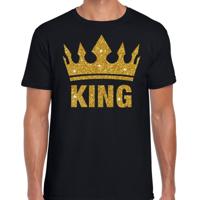 Koningsdag verkleed T-shirt heren - zwart - King - glitter goud - kroon