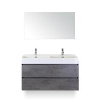 Maxx XL Badmeubelset 120 cm - Beton Antraciet - Wastafel Kube Dubbel 2 kraangaten - met Spiegel