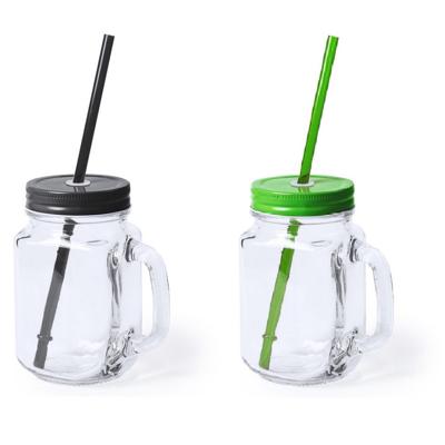 Mason Jar drinkbekers glazen - met dop en rietje - 4x stuks - 500 ml - 2x zwart / 2x groen