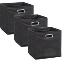 Set van 3x stuks opbergmand/kastmand 29 liter donkergrijs linnen 31 x 31 x 31 cm - thumbnail