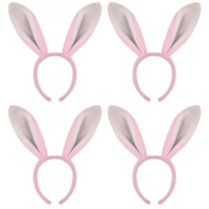 Konijnen/bunny oren - 10x stuks - roze met wit - volwassenen - 28 cm - Feest diadeem konijn/paashaas