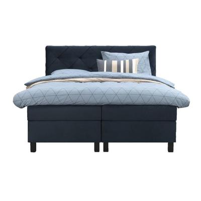Leen Bakker - Boxspring Liv Geruit - 180x200 Cm - Vierkante Poot - Stof/Velvet - Blauw