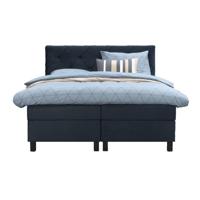 Leen Bakker - Boxspring Liv Geruit - 180x200 Cm - Vierkante Poot - Stof/Velvet - Blauw