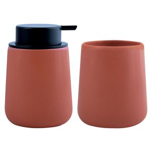 MSV Zeeppompje en drink/tandenborstel beker - badkamer set Malmo - keramiek - terracotta