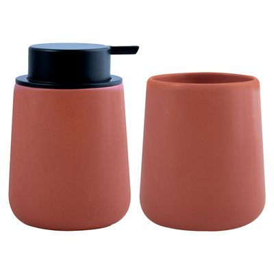 MSV Zeeppompje en drink/tandenborstel beker - badkamer set Malmo - keramiek - terracotta