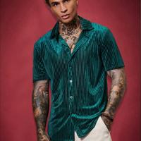 Bon&Bon ModaGents Men's Short Sleeve Red Knitted Button Front Shirt Dark Green / S