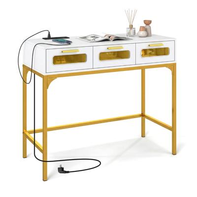 Consoletafel Haltafel Met Ledverlichting En Oplaadstation Smalle Salontafel Met Stopcontacten USB-poorten En Lades