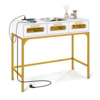 Consoletafel Haltafel Met Ledverlichting En Oplaadstation Smalle Salontafel Met Stopcontacten USB-poorten En Lades