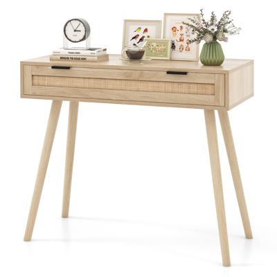 Rotan Consoletafel met Schuiflade Haltafel in Bohemian-Stijl Houten Salontafel Kaptafel Natuurlijk
