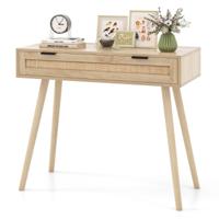 Rotan Consoletafel met Schuiflade Haltafel in Bohemian-Stijl Houten Salontafel Kaptafel Natuurlijk