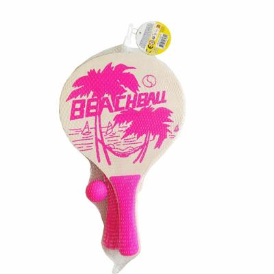 Beachball set - roze - hout - Rackets/batjes en bal - strand speelset