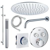Grohe - Adema Rise Regendoucheset - Inbouw - 2 functies - met Adema Rise hoofddouche 30cm - staafhanddouche - wandarm - glijstang 90 cm - Grohe Grohtherm inbouwthermostaat - chroom sw105953 SW104917  SW696252 SW496810 SW767373 SW76
