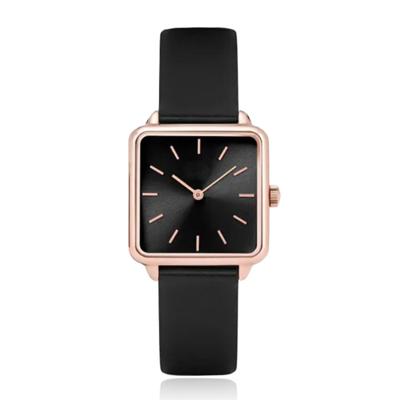 LGT JWLS Dameshorloge &apos;Square&apos; - Zwart Lederen Band, Zwart Uurwerk, Rose Gouden Kast
