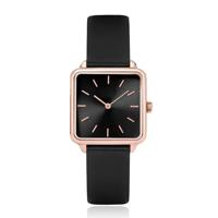 LGT JWLS Dameshorloge &apos;Square&apos; - Zwart Lederen Band, Zwart Uurwerk, Rose Gouden Kast