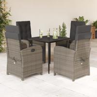 5-delige Tuinset met kussens poly rattan grijs