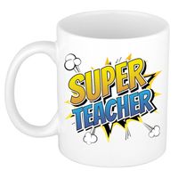 Super teacher cadeau mok / beker wit - popart stijl - bedankt cadeau juf / meester - feest mokken - thumbnail