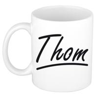 Thom Naam koffiemok - beker - met sierlijke letters - wit - 300 ml - Cadeau - Heren