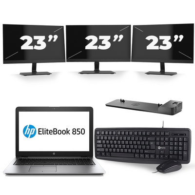 HP EliteBook 850 G3 - Intel Core i7-6e Generatie - 15 inch - 16GB RAM - 256GB SSD - Windows 11 + 3x 23 inch Monitor