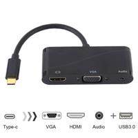 USB 2 0 + audio poort + VGA + HDMI naar USB-C/type-C HUB adapter (zwart)