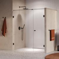 Brauer Void - Carving Nisdeur - 2-Delig - Helder Glas - 180 x 200 cm - Omkeerbaar - met Draaideur 70 cm - Aan Muur - incl. Glascoating - PVD Gunmetal Geborsteld