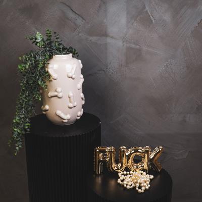 Vaas - Dick - Keramiek - Beige - 17x17x27cm