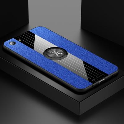 Voor OPPO A83 XINLI stiksels doek Textue schokbestendig TPU beschermhoes met ring houder (blauw)