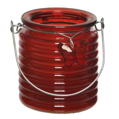 Citronella kaars - in windlicht - rood - 20 branduren - citrusgeur