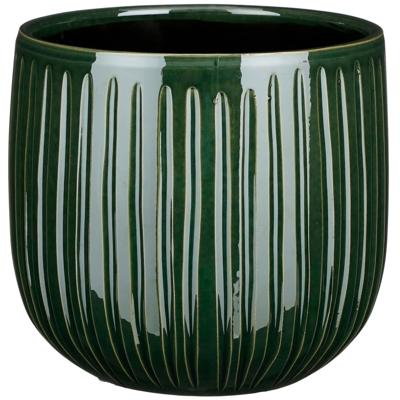 Mica Decorations Plantenpot - keramiek - donkergroen glans/ribbels - D21xH19 cm - bloempot Mica Decorations Plantenpot - keramiek - donkergroen glans/ribbels - D21xH19 cm - bloempot